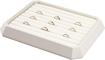 Premium PU Leather Stackable Jewelry Ring Display Tray Ring Earring Display Holder Organizer Showcase(Beige)