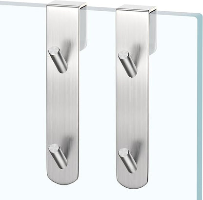 KITHOLD Shower Door Hook, Extended Length Frameless Shower Door Hook (7 Inches), Heavy-Duty Bathrobe Towel Stainless Steel Hook, No Drilling or Adhesive Required, 2-Pack, Silver