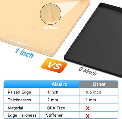 Aisslro Under Sink Mat 25" X 19", Waterproof Silicone Under Sink Mats for Kitchen, Anti-Leak Shelf Liner & Cabinet Protector with Raised Edge, [BPA Free] Bathroom Tray Home Organizer, Brown
