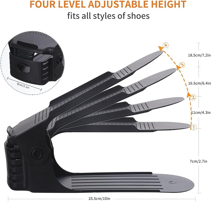 Antigo Shoe Slots Organizer，20 Pcs Adjustable Shoe Stacker for Closet Organization, Double Deck Shoe Rack Holder Storage Space Saver (Black)