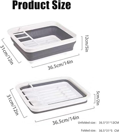 Collapsible Dish Drying Rack - Portable Foldable Dish Drainer with Utensil Holder for Kitchen, RV, Camping, Small Spaces - Space Saving Storage Organize