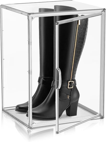 XX-Large Acrylic Display Case 11.4'' x 9.8'' x 15.3'', Boot Boxes for Tall Boots Size 15, Large Sneaker Shoe Box Clear Stackable Storage Boxes for Collectibles Handbag Organizer with Magnetic Lids