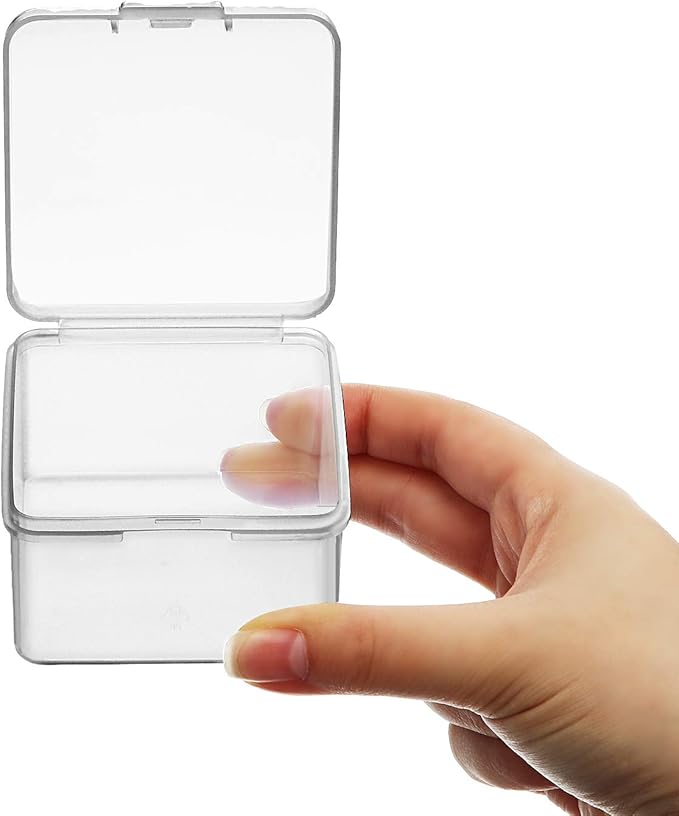 SATINIOR 24 Packs Small Clear Plastic Beads Storage Containers Box with Hinged Lid for Storage of Small Items, Crafts, Jewelry, Hardware (2.48 x 2.48 x 1.57 Inches)
