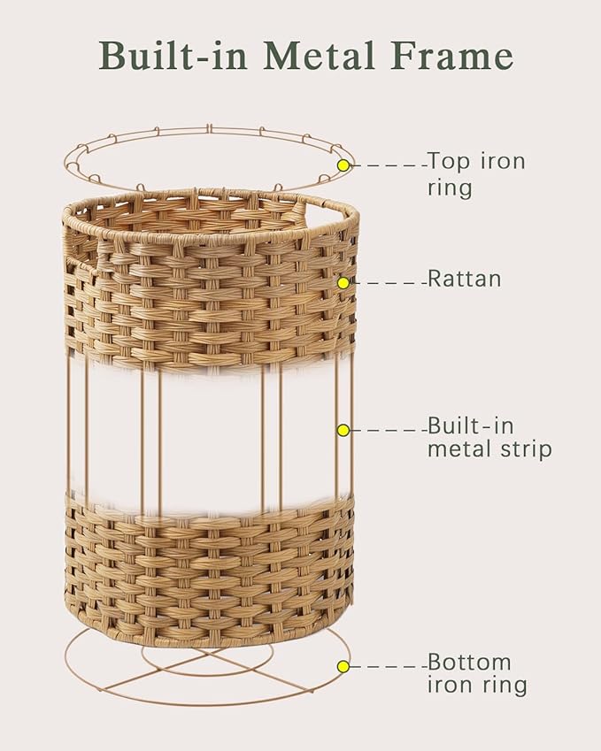 34.3 Gal (130 L) Large Laundry Hamper Laundry Basket Round Handwoven Wicker Laundry Baskets Rattan Laundry Basket with Removable Bag Handles 2 Mesh Bags for Living Room Bedroom Natural(No Lid)