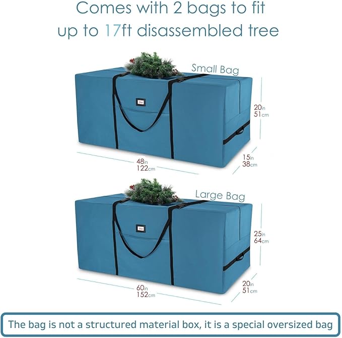 Hearth & Harbor Christmas Tree Storage Bag - Artificial Christmas Tree Bag with Reinforced Handles, Dual Zipper, Wide Opening - Storage Container for Trees and Decorations, 7.5 + 9 FT - 600D Oxford