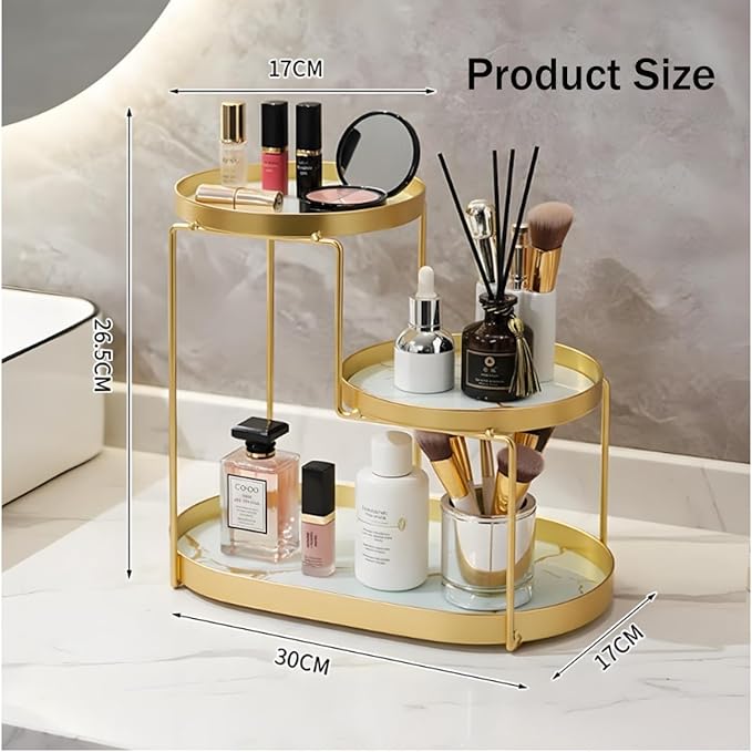 MLVOC Makeup Organizer Countertop, 3 Tiers Skincare Organizer with Gold Finish, Durable Metal Storage for Bathroom or Bedroom Vanity, Tall Spacious Design for Large Bottles