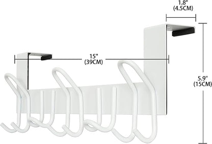 SKOLOO Over The Door Hooks - for Doors up to 1-3/4'' Thickness, Metal Door Hanger with 11 Hooks, Over The Door Hanger for Coats, Hats,Towels, White