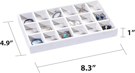 Frebeauty Jewelry Organizer Tray,Stackable Velvet Jewelry Trays,Drawer Inserts Earring Organizer For Women Jewelry Storage Display Case for Rings Stud Necklaces,8.3 x 4.9 x 1 Inches (White)