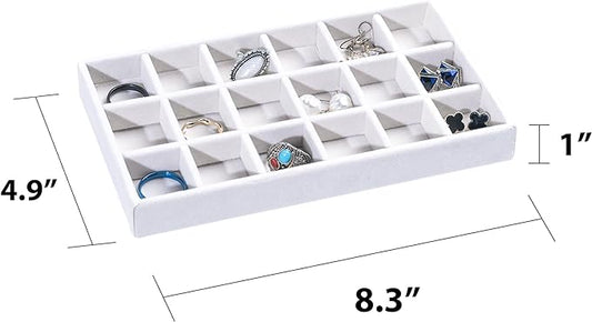 Frebeauty Jewelry Organizer Tray,Stackable Velvet Jewelry Trays,Drawer Inserts Earring Organizer For Women Jewelry Storage Display Case for Rings Stud Necklaces,Set of 6(White)