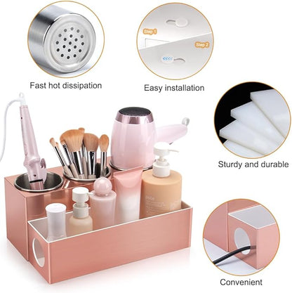 GFWARE Hair Tool Organizer - Bathroom Vanity Organizers and Storage, Hair Styling Accessories Hot Tools Organizer Hair Dryer, Blow Dryer, Curling Iron, Flat Iron, Hair Straightener, Pink