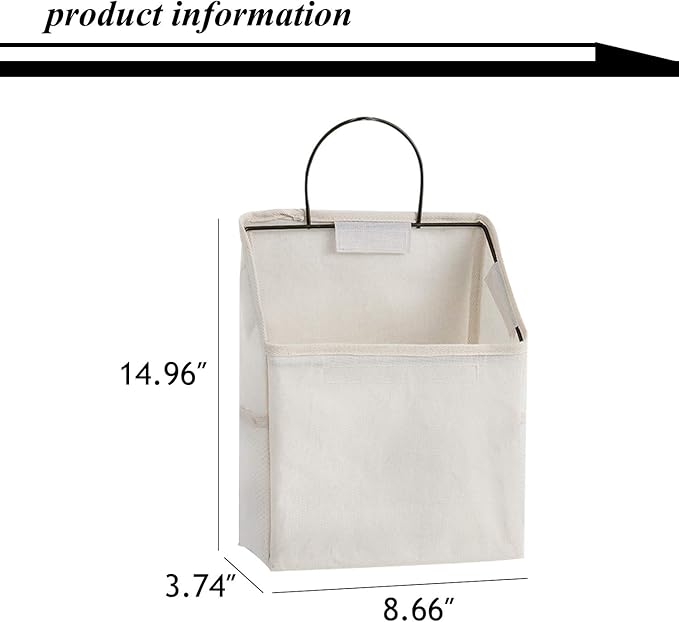 QULSE 2 Pcs Wall-Hanging Storage Bags,Desktop Organizer Basket Cotton Linen Hanging Storage Basket for Kitchen,Bderoom,Living Room (Grid)