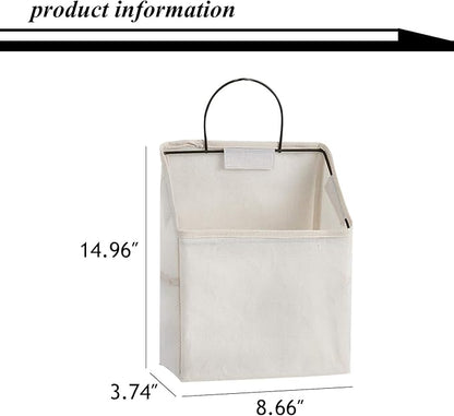 QULSE 2 Pcs Wall-Hanging Storage Bags,Desktop Organizer Basket Cotton Linen Hanging Storage Basket for Kitchen,Bderoom,Living Room (Grid)