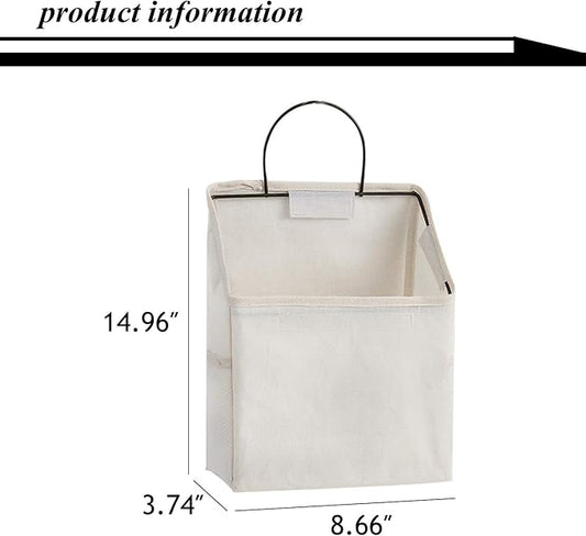 QULSE 2 Pcs Wall-Hanging Storage Bags,Desktop Organizer Basket Cotton Linen Hanging Storage Basket for Kitchen,Bderoom,Living Room (Grid)