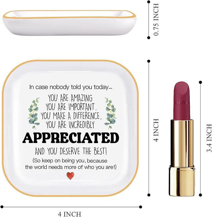 PUDDING CABIN Thank You Gifts for Women - 4"x4" Ceramic Jewelry Dish Tray - Birthday Appreciation Inspirational Gifts for Women Coworker Teacher Friends Employee