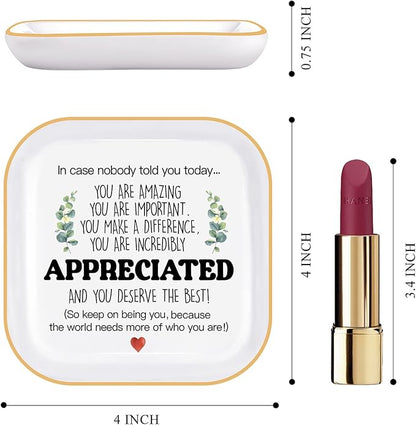 PUDDING CABIN Thank You Gifts for Women - 4"x4" Ceramic Jewelry Dish Tray - Birthday Appreciation Inspirational Gifts for Women Coworker Teacher Friends Employee
