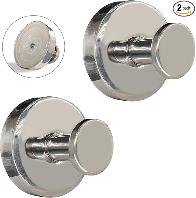 Welsa Suction Cup Hooks for Shower - 2 Pack, Chrome - Stainless Steel, Strong Suction, No Drill, Removable Hanger, Tile Bathroom Kitchen Wall, Glass Door, Mirror Hook Hanging Robe, Towel Holder