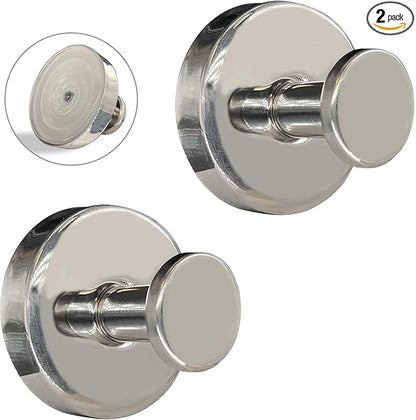 Welsa Suction Cup Hooks for Shower - 2 Pack, Chrome - Stainless Steel, Strong Suction, No Drill, Removable Hanger, Tile Bathroom Kitchen Wall, Glass Door, Mirror Hook Hanging Robe, Towel Holder