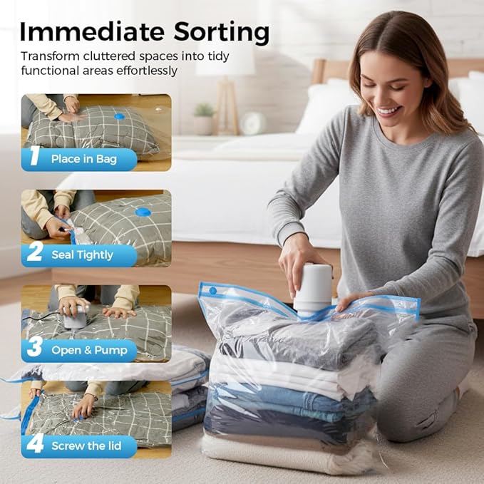 10 Pack Vacuum Storage Bags, Cordless Travel Vacuum Storage Compression Bag with Electric Pump, Space Saver Bags Vacuum Seal Bags for Clothes Bedding Luggage Suitcase Home Organization Moving