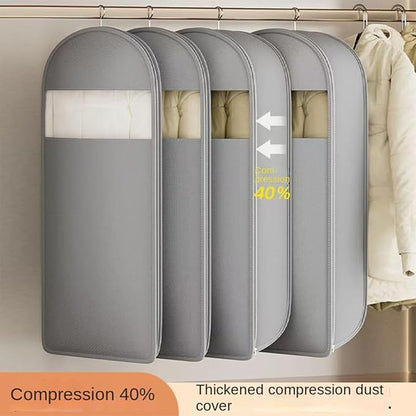 2 Packs Gusseted Garment Bags for Hanging Clothes Suit Bags for Open Closet Storage, Side Clear Clothing Cover for Coat, Dress, Jacket, Shirt, Fur Wardrobe Protector, (ecru, 35 inch)