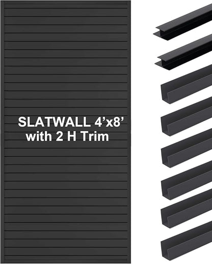 Slatwall Panels 4'x8' Garage Wall Organizer with 2 H Trim, Slat Wall Paneling Garage Slat Wall Storage Systems, Garage Tool Organizer Wall Mount, Slat Board PVC Wall Panels Garage Storage Organization