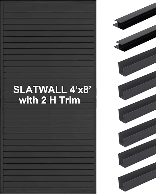 Slatwall Panels 4'x8' Garage Wall Organizer with 2 H Trim, Slat Wall Paneling Garage Slat Wall Storage Systems, Garage Tool Organizer Wall Mount, Slat Board PVC Wall Panels Garage Storage Organization