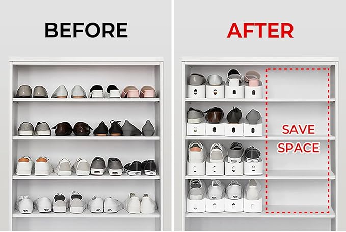 carrotez Shoe Slots Organizer 3 Pack - [Litem] Space Saving Shoe Organizer Rack for Closet - Easy Shoe Stacker, 9.84'' x 3.89'' x 4.26'' (White, 3 Pack)