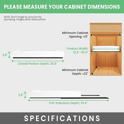 THMINS 2 Pack Expandable Pull Out Cabinet Organizer, 21" Depth, for Kitchen Cabinets, Upgrade 3 Slide Slide-Out Drawers, Adjustable Width 12.05" - 20.5", White