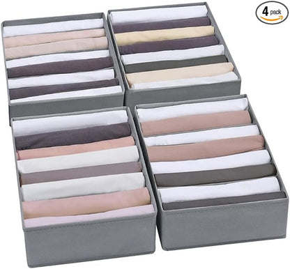 Foldable Wardrobe Clothes Organizer Storage Boxes -Set with 8 Grids - Fabric Shelf Dividers,Large Size Organiser with PPE Sheets ,Stackable Clothing Box for Jeans,Pants, Sweaters,T-Shirts (Pack of 4)