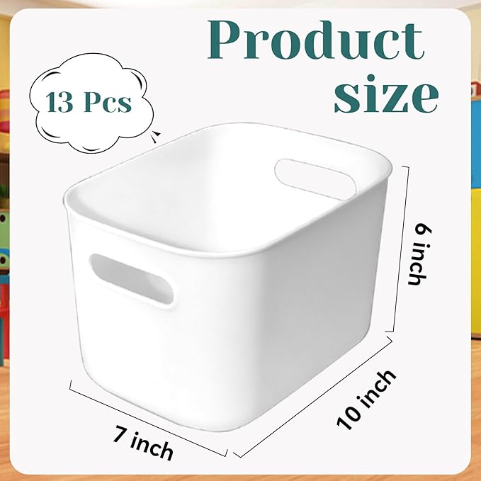13 Pcs Plastic Storage Bins White Storage Bin Organizer Baskets Small Storage Containers for Pantry Home Kitchen (10 x 7 x 6 Inch)
