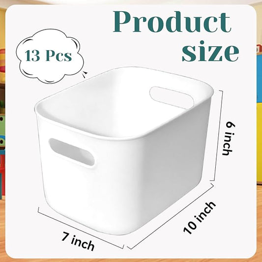 13 Pcs Plastic Storage Bins White Storage Bin Organizer Baskets Small Storage Containers for Pantry Home Kitchen (10 x 7 x 6 Inch)