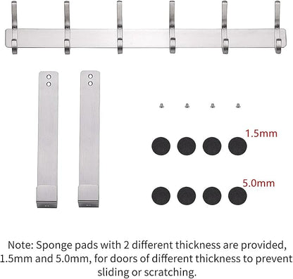 YUMORE Over The Door Hooks, Stainless Steel Heavy Duty Door Hanger for Coats Robes Hats Clothes Towels, Hanging Towel Rack Organizer, Easy Install Space Saving Bathroom Hooks