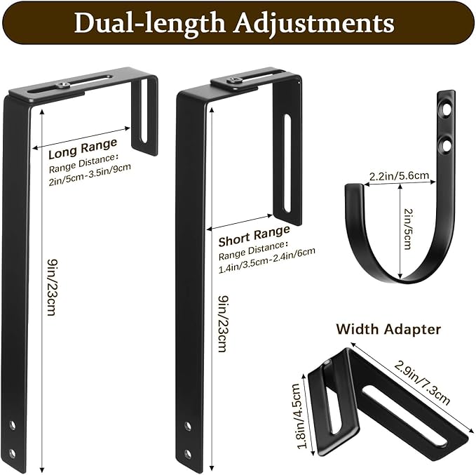 Adjustable Over The Door Hooks, Premium Metal Wall Mounted for Hanging, Heavy Duty Door Coat Hangers and Towel Door Hangers, Cubicle Hook fits 1 3/8" to 3 1/2" Longer Panels for Garage, Black, 6 Hooks