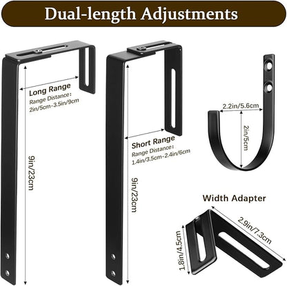 Adjustable Over The Door Hooks, Premium Metal Wall Mounted for Hanging, Heavy Duty Door Coat Hangers and Towel Door Hangers, Cubicle Hook fits 1 3/8" to 3 1/2" Longer Panels for Garage, Black, 6 Hooks