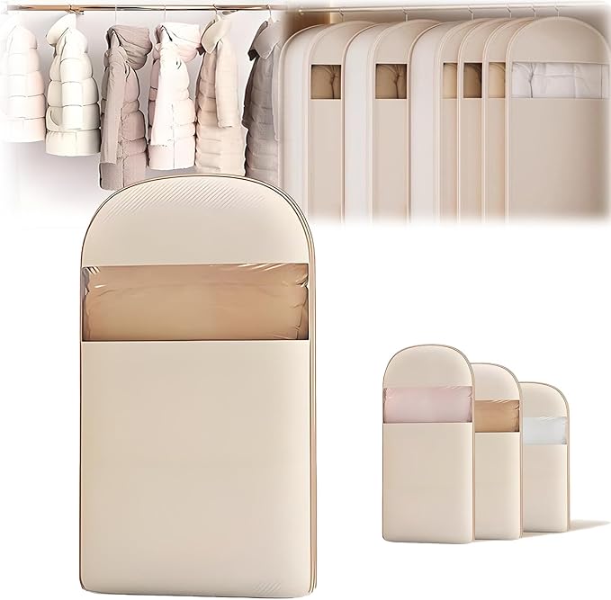 Space Saving Hanging Garment Bag with Self-Compression Zipper 43Inch Closet Organizer for Down Coats, Jackets & Travel Protable Storage Dustproof Wardrobe Storage Bags (Large)