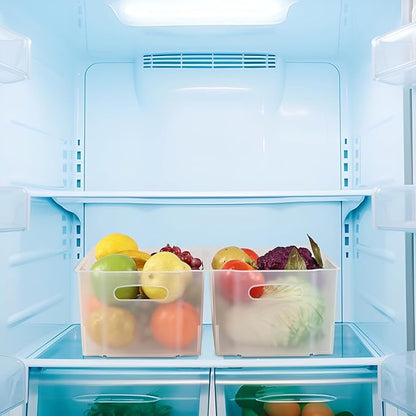 6 Packs Freezer Organizer Bins, Stackable Plastic Pantry Storage Bins, Frosted Transparent