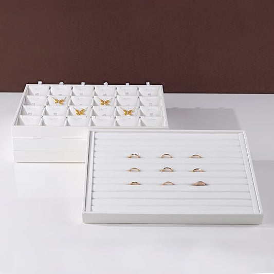 White PU Leather Jewelry Display Tray for Long Chain Pendant Necklace Organizer Display Showcase Jewelry Storage Tray