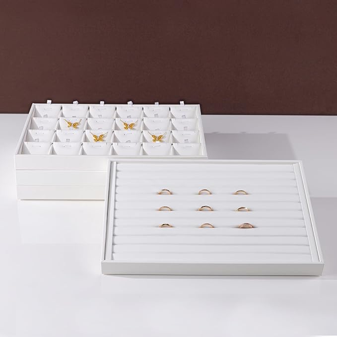 White PU Leather Jewelry Display Tray for Earrings Bracelet Necklace Jewelry Display Flat Tray Catchall