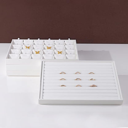 White PU Leather Jewelry Display Tray for Earrings Bracelet Necklace Jewelry Display Flat Tray Catchall