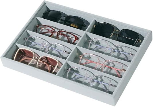 XHMQYC Glasses Holder Box Drawer Sunglass Organizer for Men Clear Wide Storage Case 8 Slots Multiple Reading Glasses Display, Gray Velvet