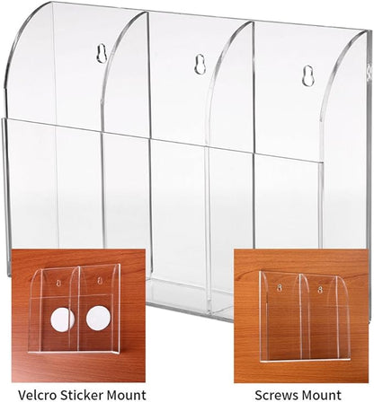 Hipiwe Wall Mount Remote Control Holder Clear Acrylic Media Organizer Storage Box Coffee Table and Nightstand Convenient Remote Control Caddy (Three Compartments)