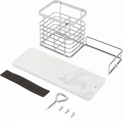 HarJue Toothbrush Holder, Luxurious Metal Toothbrush Toothpaste Holder with Marble Base for Bathroom, Multi-Slots Openwork Design, Bathroom Accessory for Storage and Organizer (Large, Chrome)