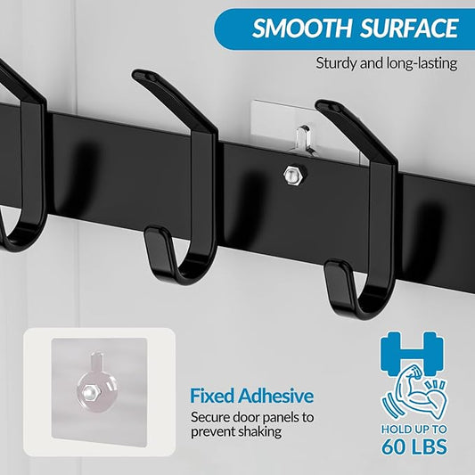 Aimeaihe Over The Door Hooks Organizer, Over The Door Towel Rack with Mesh Basket, 10 Coat Hooks and 2 Wreath Hangers, Bathroom Door Organizer Back of Door Hanger for Bedroom, Kitchen(Black)