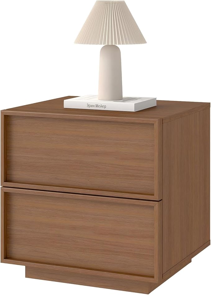 RYWI11OUSE Wooden Nightstand with Storage,Modern Night Stand with 2 Drawers, Bedside Table for Bedroom, Walnut