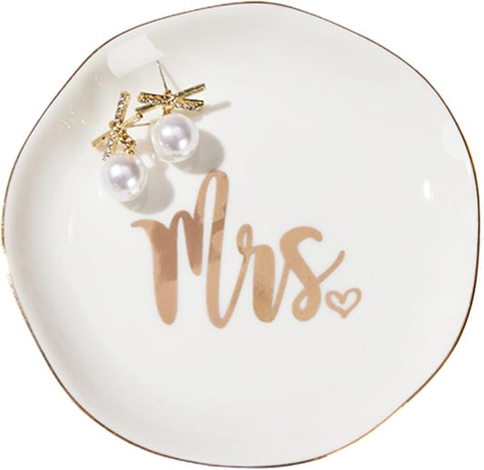 COZITED Mrs. Ring Dish Engagement Wedding Ring Holder Jewelry Dish Tray, Engagement Wedding Gifts for Couples Bridal Shower Gifts Bachelorette Gifts for Bride Future Mrs. Gift