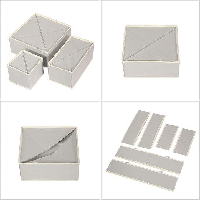 DIOMMELL Set of 18 Foldable Cloth Storage Box Closet Dresser Drawer Organizer Fabric Baskets Bins Containers Divider for Baby Clothes Underwear Bras Socks Lingerie Clothing,Grey 666