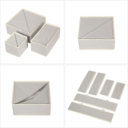 DIOMMELL Set of 24 Foldable Cloth Storage Box Closet Dresser Drawer Organizer Fabric Baskets Bins Containers Divider for Baby Clothes Underwear Bras Socks Lingerie Clothing,Grey 888