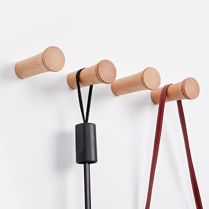 HomeDo Wall Hooks Rack, Wooden Coat Hooks Wall Mounted, Entryway Hat Rack, Decorative Hooks Single Organizer Wall Hanger Hat Hook Towel Rack, Heavy Duty Hooks (Beech Wood-3inch,6Pack)