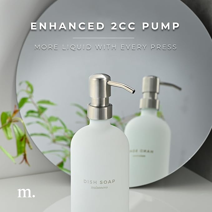 MaisoNovo Soap Dispenser 3-Piece Set | 16.9oz White Bottles with Silver Stainless Steel Pump Core