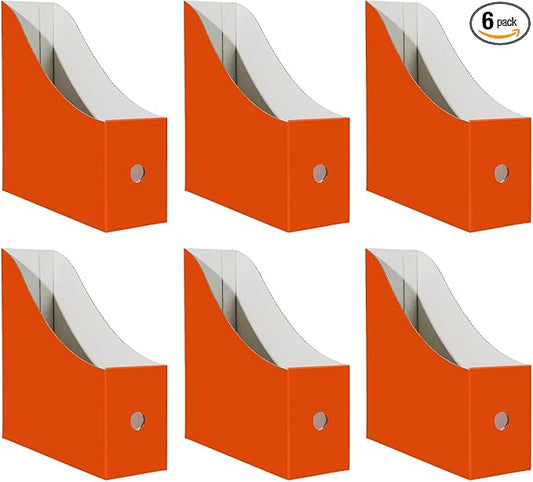 Limitliho Magazine File Folder Holder for Desk, Book Bins for Classroom Library,Office,Home, 10.6" H x 10.2" L x 3.5" W in Cardboard Paper Organizer (Orange Red, 6 Pack)