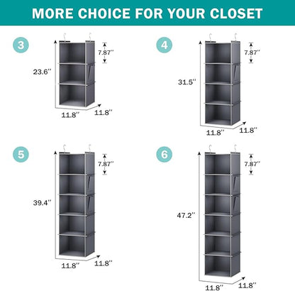 YOUDENOVA Hanging Closet Organizer, 5-Shelf Closet Hanging Storage Shelves, Grey